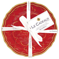 Le Cadeaux Bellini Red and gold round appetizer plate set with ribbon