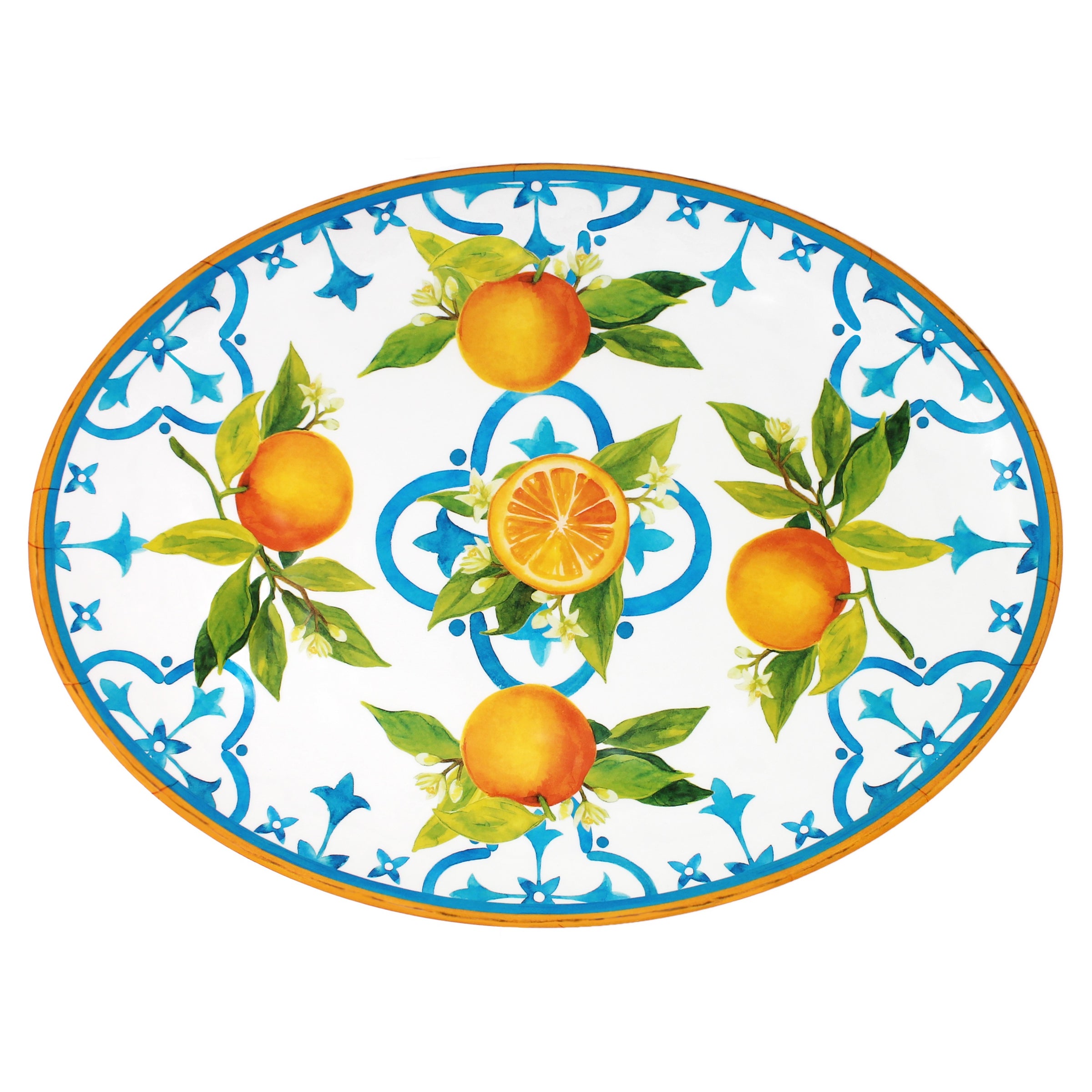 Le Cadeaux Valencia tangerine 286VAL decorative oval platter on a white background, upc: 810056676636