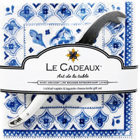 810056672515+Le+Cadeaux+Moroccan+Blue+256MRCB+cocktail+napkin+and+mini+cheese+knife+gift+set