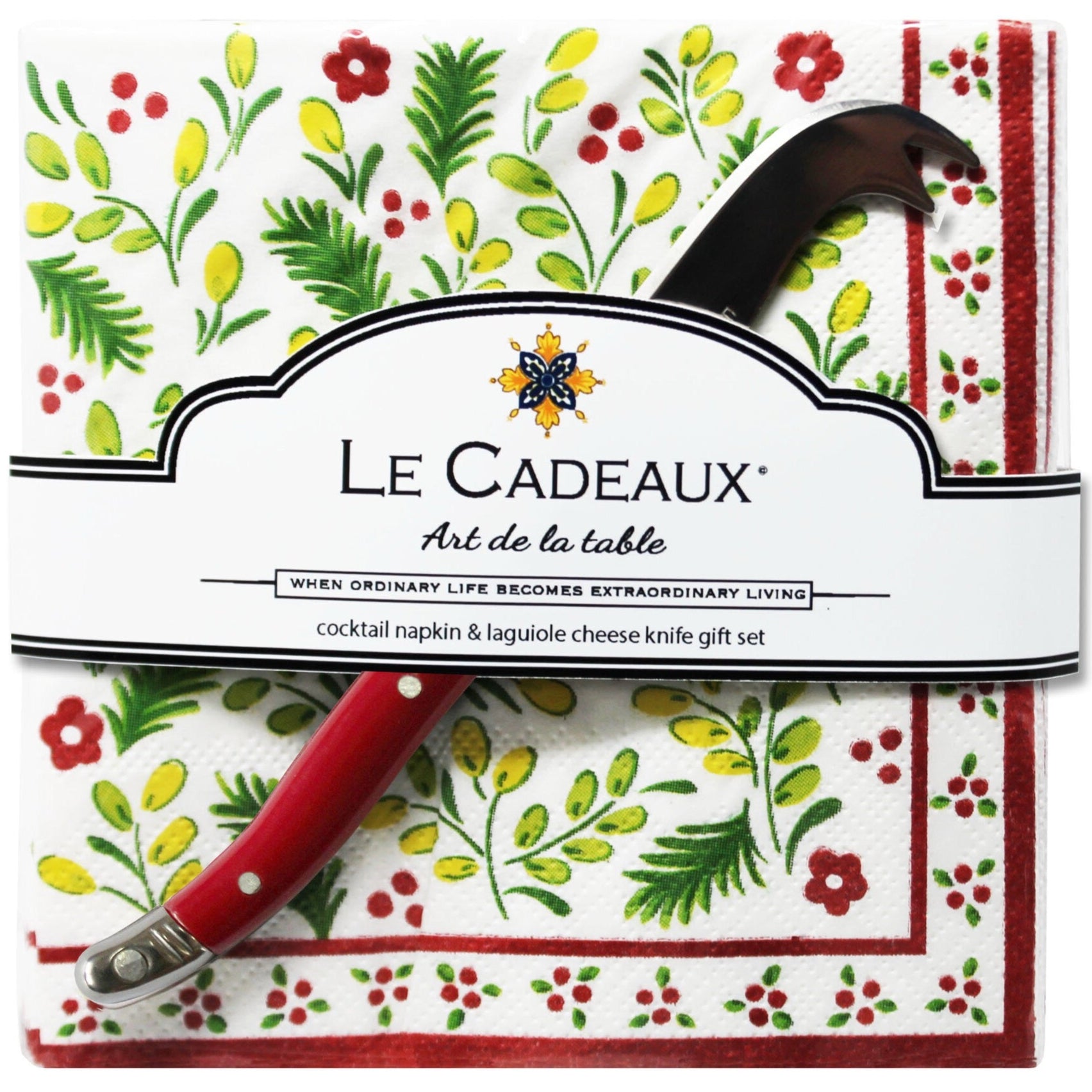 810056672577+Le+Cadeaux+Noel+Cocktail+napkins+and+laguiole+knife+gift+set