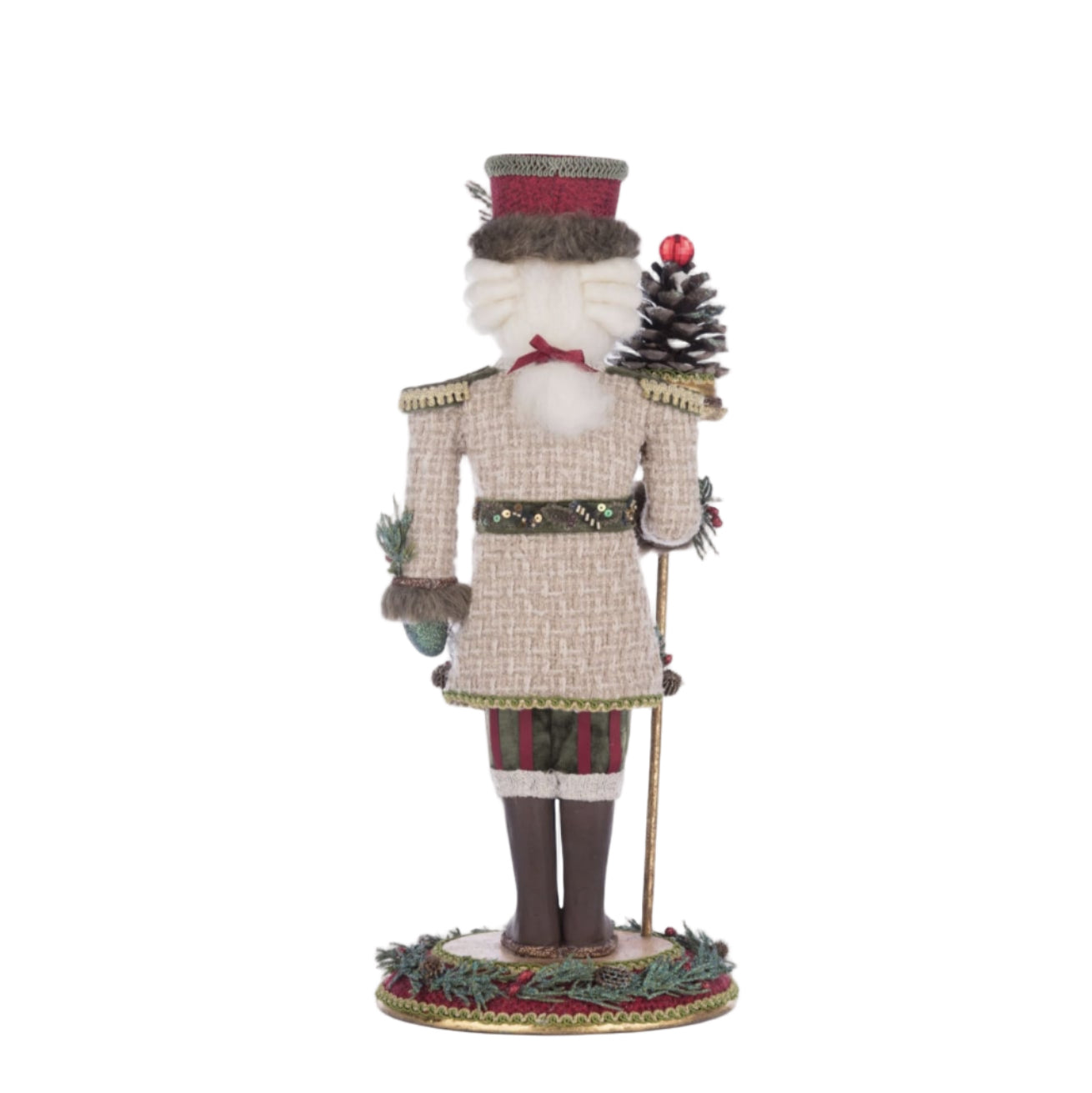 Back view of jeweled goldleaf scepter with snow-tipped pinecone and red jewel, SKU 28-428270, GTIN 810074127837.