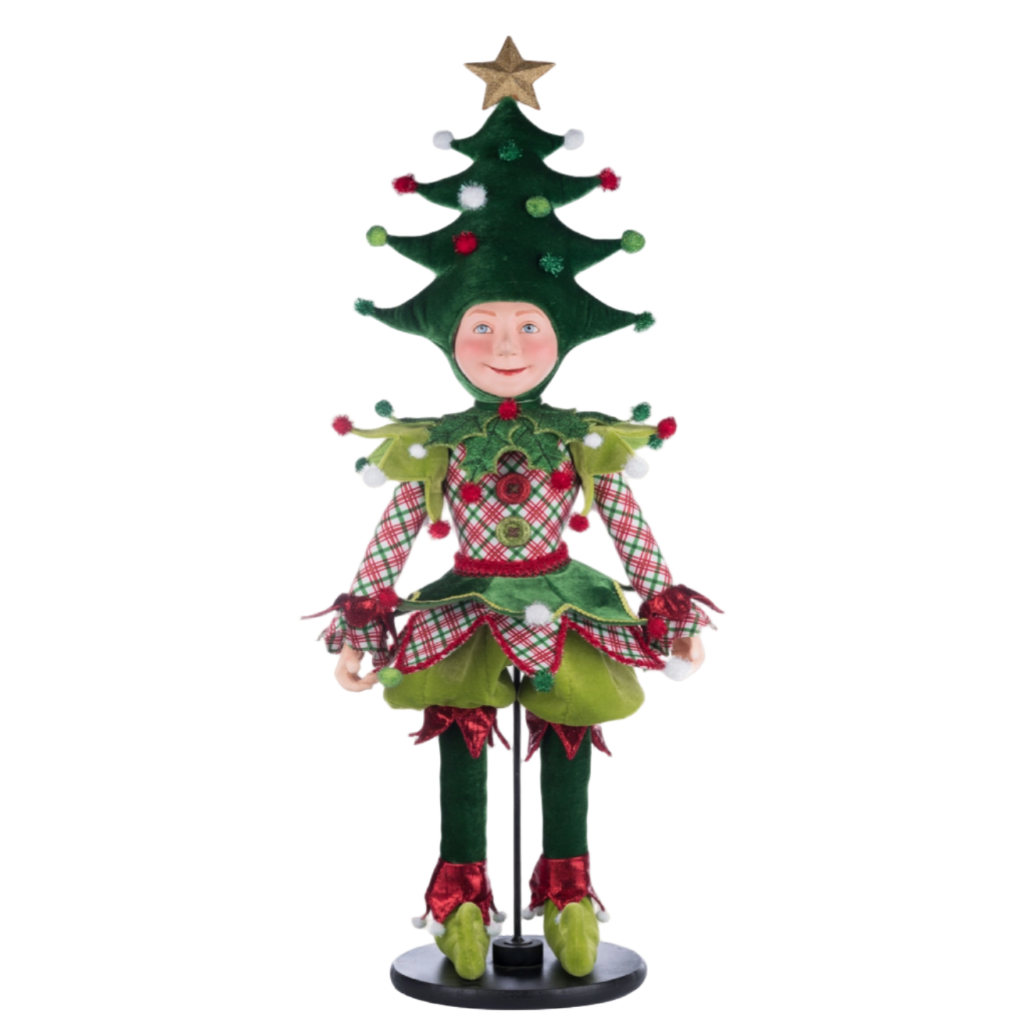 Front view of Barry Jingles Elf Doll from Katherine’s Collection Village of Holly Woods, SKU 28-428349, GTIN 810074128353.