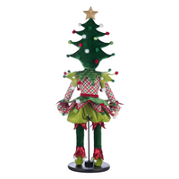 Detailed view of Barry Jingles Elf Doll, back view of red, green, and white plaid outfit with colorful buttons, SKU 28-428349, GTIN 810074128353
