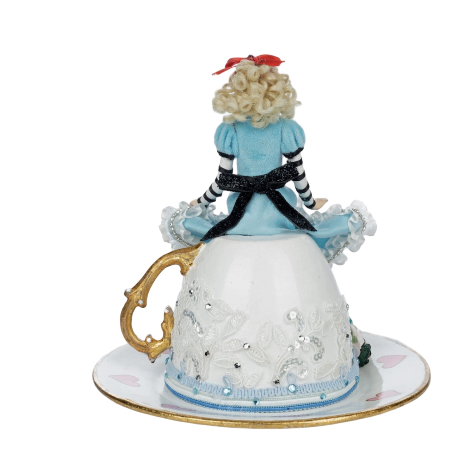 back view of Katherine’s Collection Blue Alice on Teacup Hearts and Wonderland figurine SKU 28-428137 GTIN 810074126953