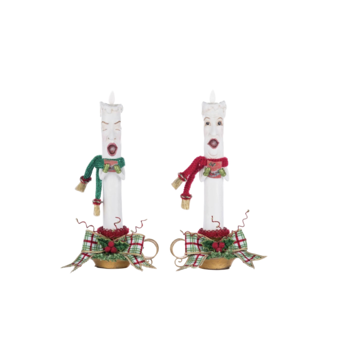 Front view of Katherine’s Collection Village of Holly Woods Caroling Candles Set, SKU 28-428536, GTIN 810074128582, hand-painted resin decor.