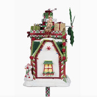 Whimsical Village Mailbox displayed as tabletop Christmas décor with Santa and reindeer accents.