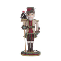 Front view of Katherine’s Collection Admiral Haze L Nuts, SKU 28-428270, GTIN 810074127837, nutcracker in cranberry and green fur-trimmed knits.