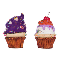 Set of two Creepy Cupcakes Crazy Eyes and Crabby Crumbs from Katherine’s Collection Halloween Decor, left side view