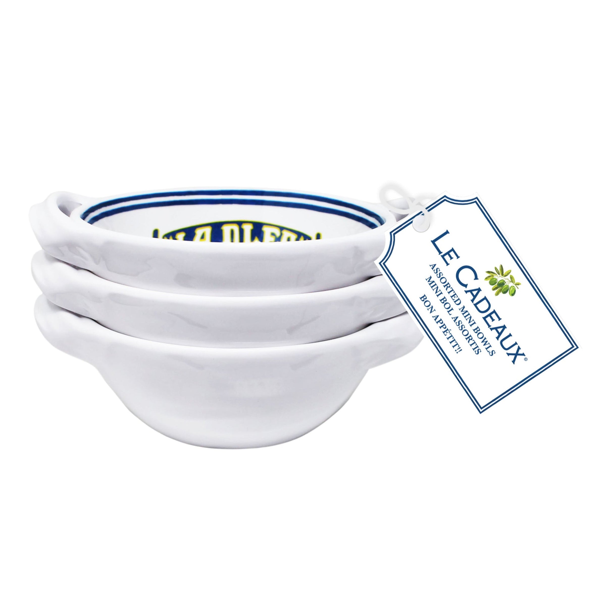 stacked+view+of+Le+Cadeaux+096VO+Vintage+Olive+Mini+Handled+Bowls+Gift+Set