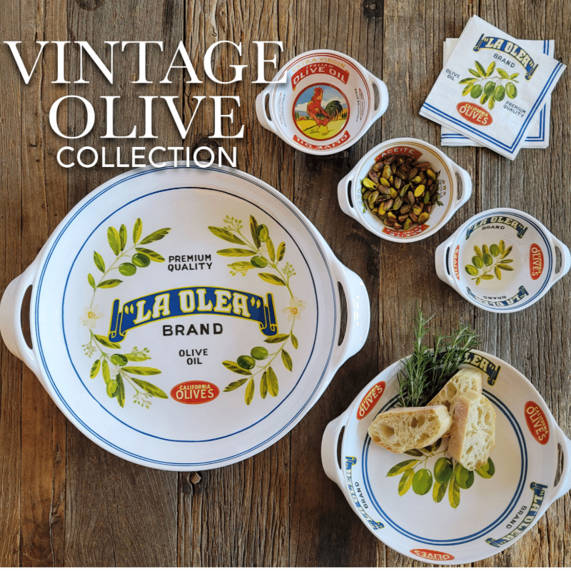 Le+Cadeaux+810056678159+096VO+Vintage+Olive+Mini+Handled+bowls+shallow+handled+bowls
