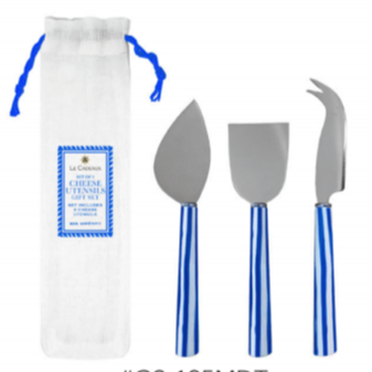 Le+Cadeaux+810056678449+GS125MDT+Cheese+utensils+with+striped+handles+in+Cotton+Bag+for+gifting+and+storage