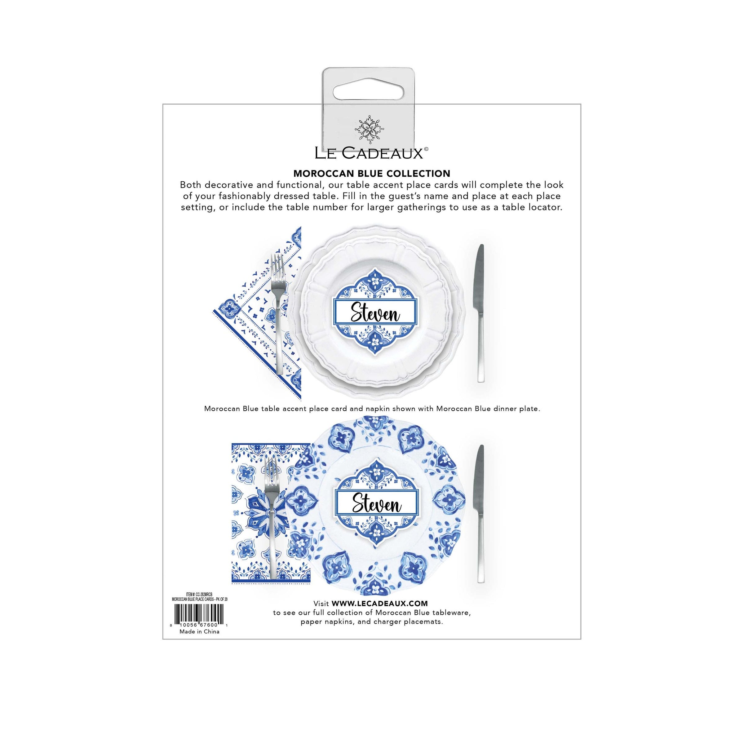 Le+Cadeaux+CC-262MRCB+Moroccan+Blue+Table+Accent+Place+Cards+FRONT+810056676001+back
