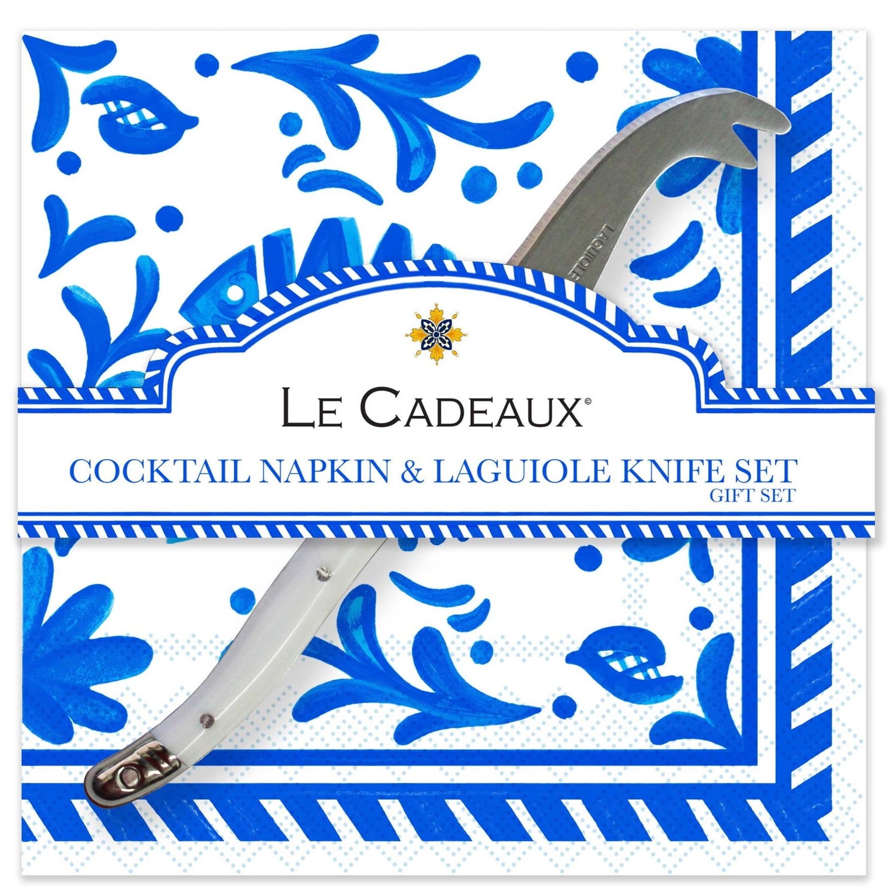 Le+Cadeaux+CCGS-256MDT+Mediterraneo+Cocktail+Napkin+and+Mini+Laguiole+Cheese+Knife+Gift+Set