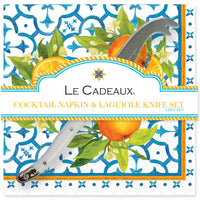 Le_Cadeaux_CCGS-256VAL_Valencia_Cocktail_Napkin_and_Mini_Laguiole_Cheese_Knife_Gift_Set