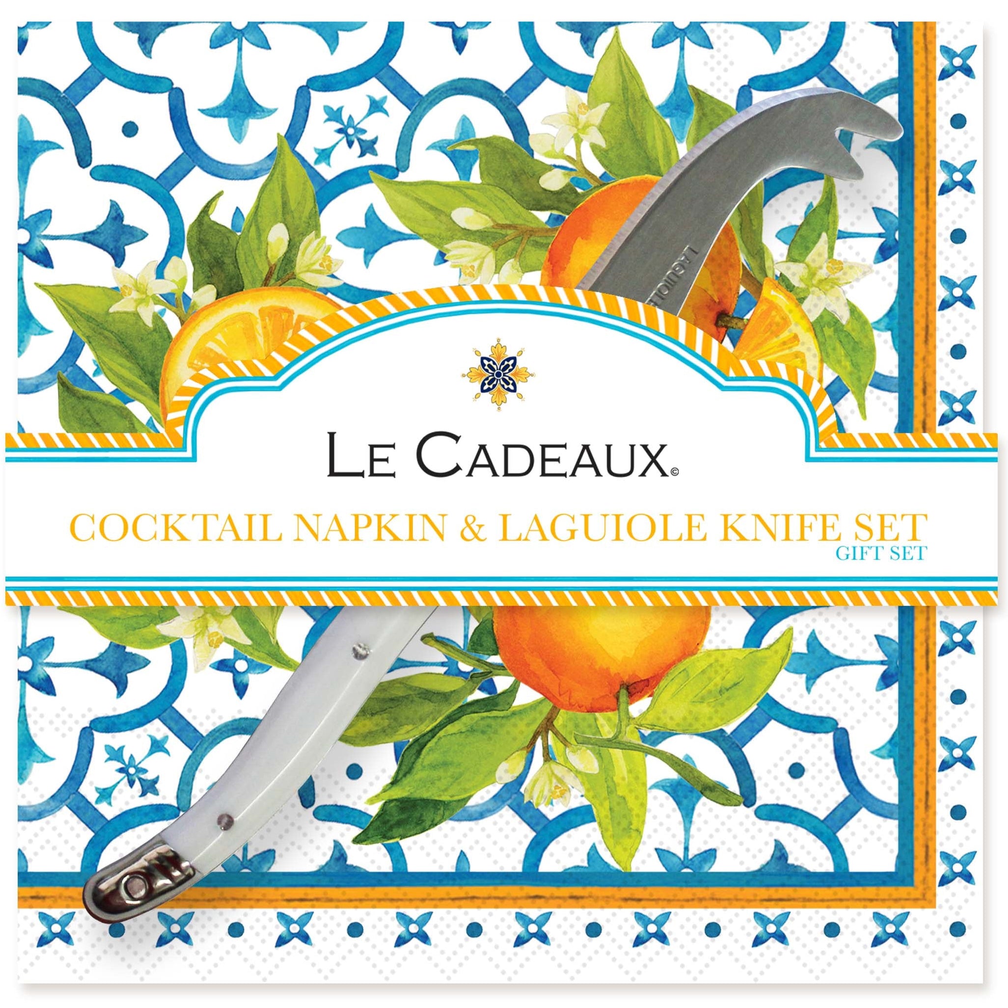 Le_Cadeaux_CCGS-256VAL_Valencia_Cocktail_Napkin_and_Mini_Laguiole_Cheese_Knife_Gift_Set