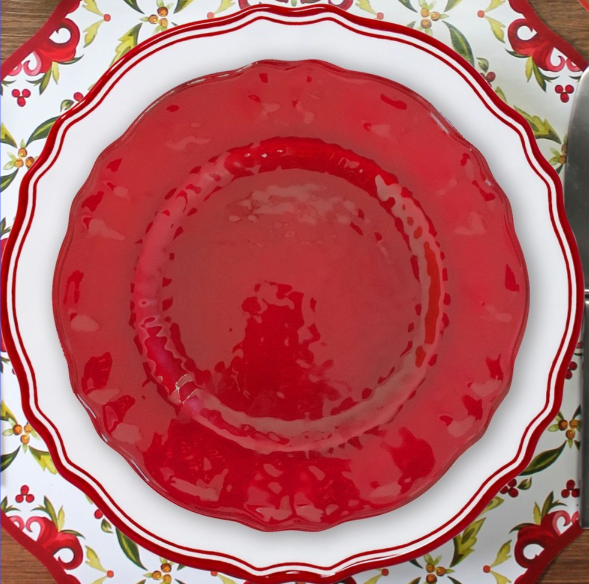 Garnet Salad Plate paired with Le Cadeaux Vischio and Maison Red dinnerware