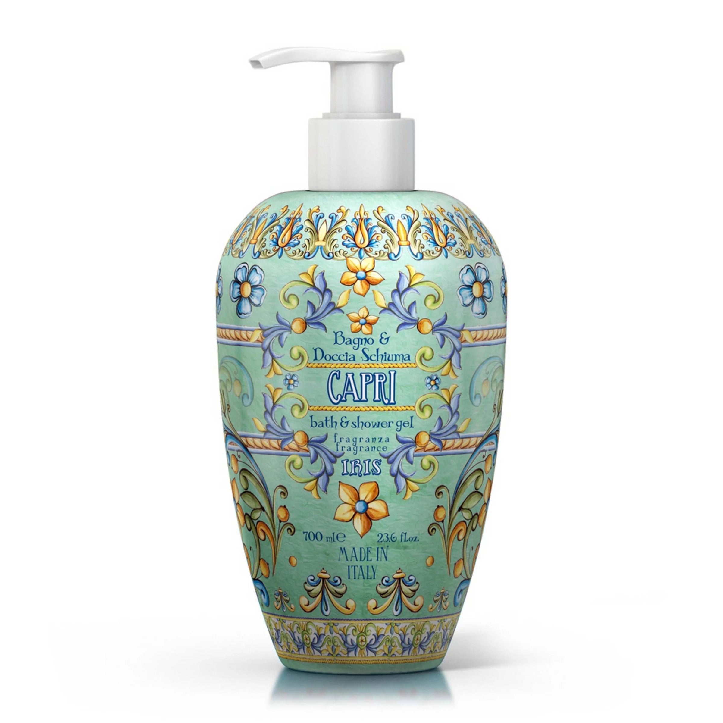 Rudy Profumi Capri Bath and Shower Gel 23.6 oz, Italian-made floral body cleanser with iris and ylang ylang fragrance.