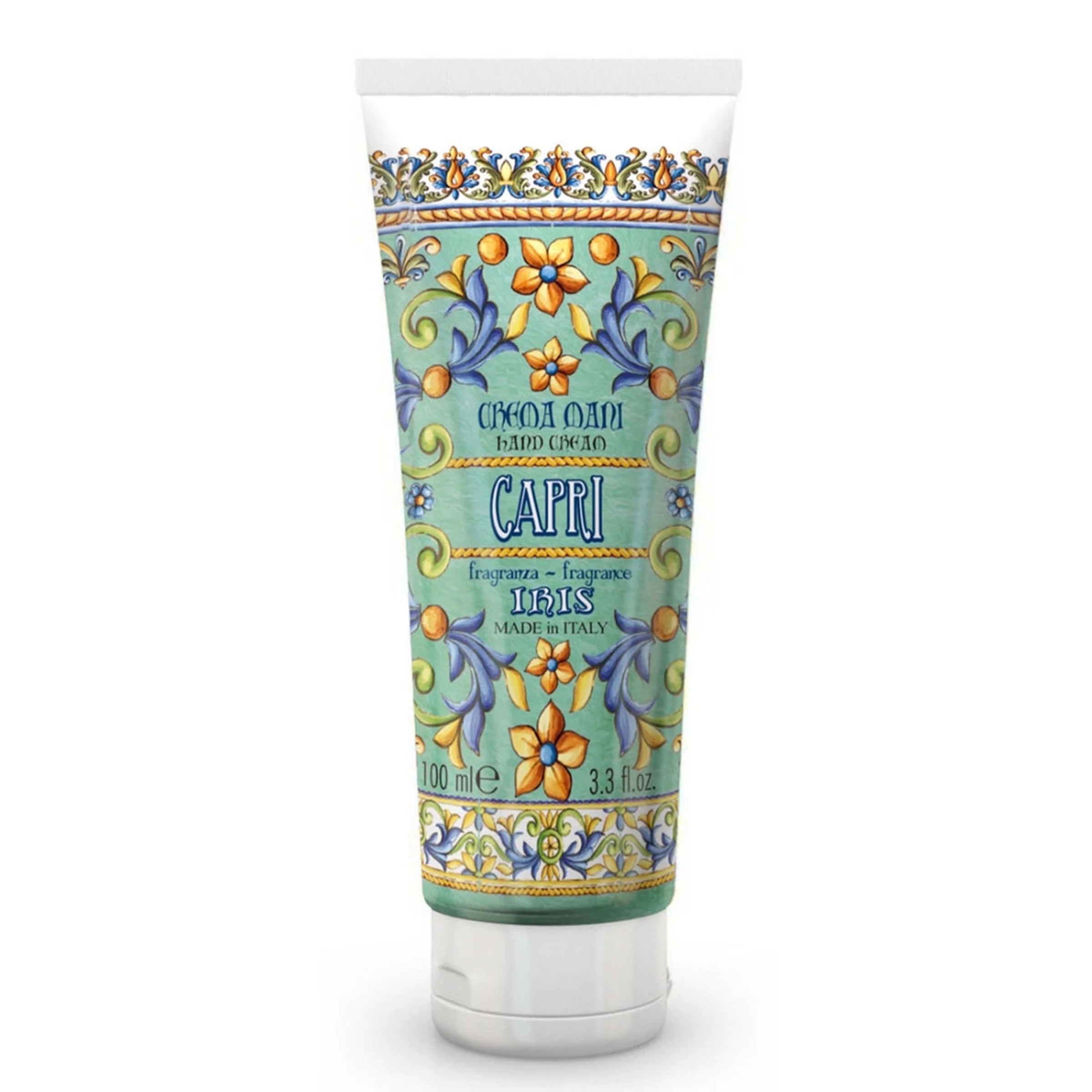 Rudy Profumi Capri Hand Cream 3.3 oz — Italian non-greasy moisturizing cream with aloe vera and almond oil, floral iris and ylang ylang fragrance.