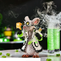 Animated rodent character with goggles and a scarf, holding a toy gun, surrounded by green smoke and bottles.