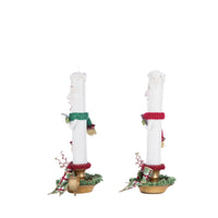 left Side view showing gold leaf base and holly trim on Katherine’s Collection Caroling Candles Set, SKU 28-428536, GTIN 810074128582.