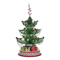 Custom sequin tree hat with fur lining and holiday embellishments from Village of Holly Woods collection.