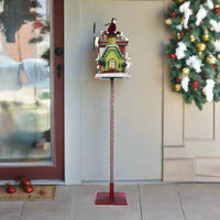 Whimsical Village Mailbox from Katherine’s Collection Village of Holly Woods, resin mailbox with Santa and reindeer scene.