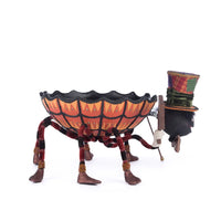 Hand-painted Halloween spider candy dish with gold trim and fabric details