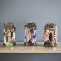 Broomstick Acres hand-decorated potion jar trio – Halloween home decor