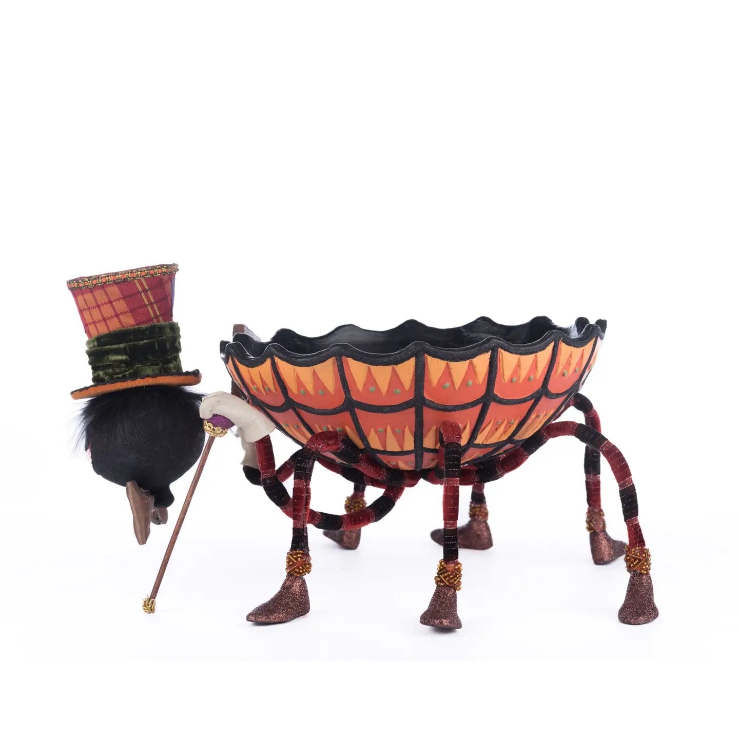 Halloween spider candy bowl with patchwork hat and candy cane – Katherine’s Collection