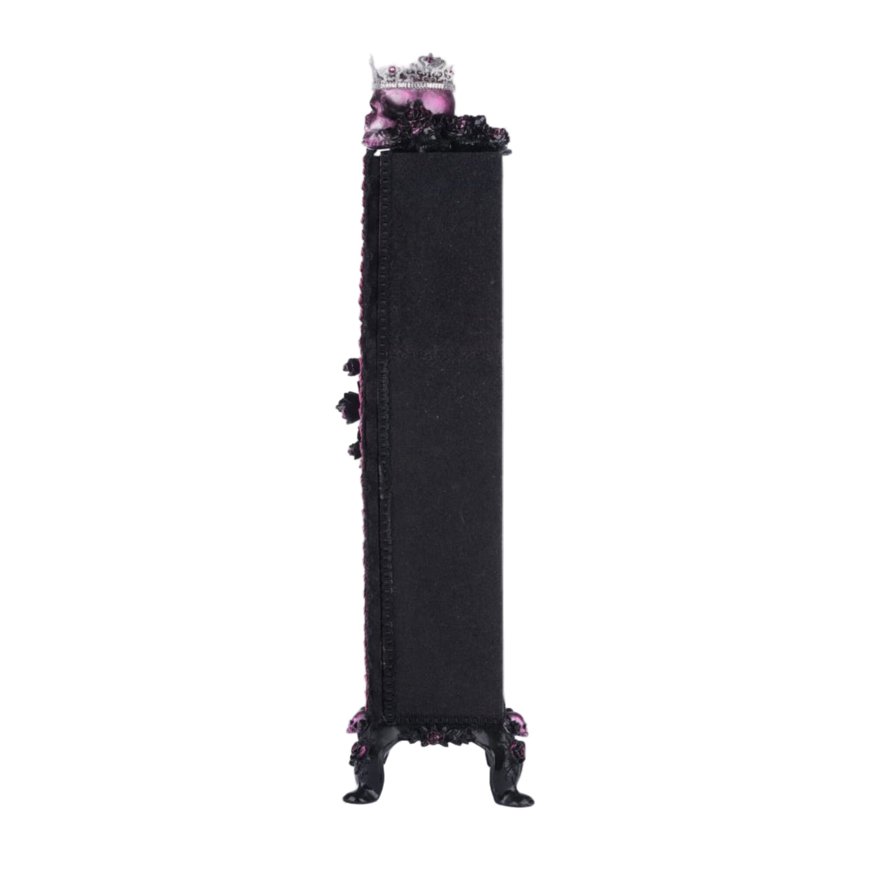 Left side view of Katherines Collection hand-painted wooden Coffin Cabinet Menagerie from Katherine’s Collection with detailed interior décor.