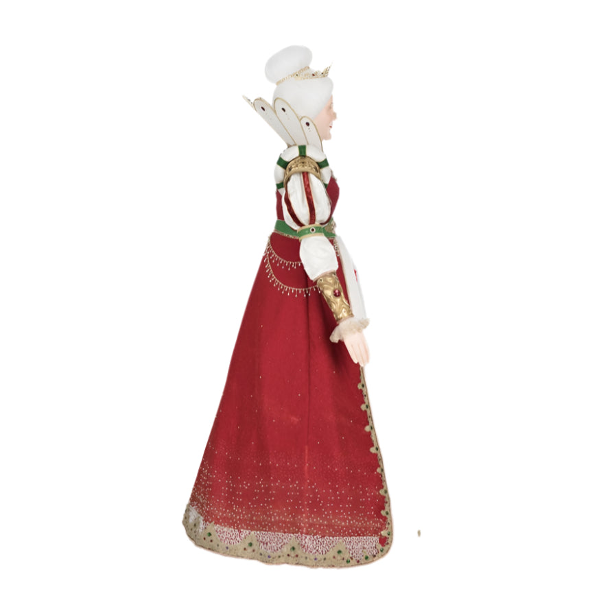 Close-up of Queen Noelle Claus face and jeweled crown holiday decor