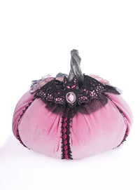 Pink Panic Possession velvet pumpkins with silver twisted stems and tulle