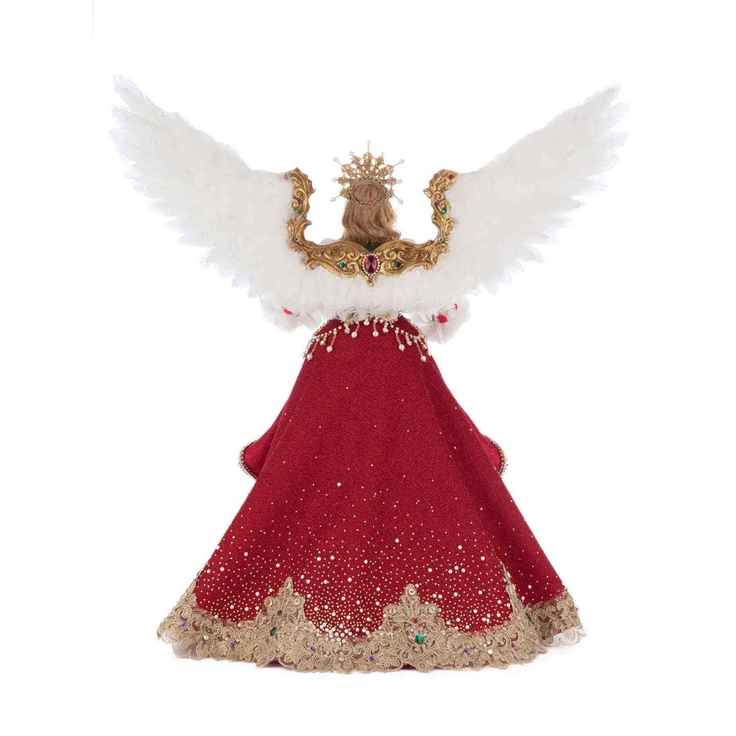 Christmas Ball angel topper with outstretched arms, jeweled crown, and detailed brocade skirt, SKU 28-528808, GTIN 810187071324
