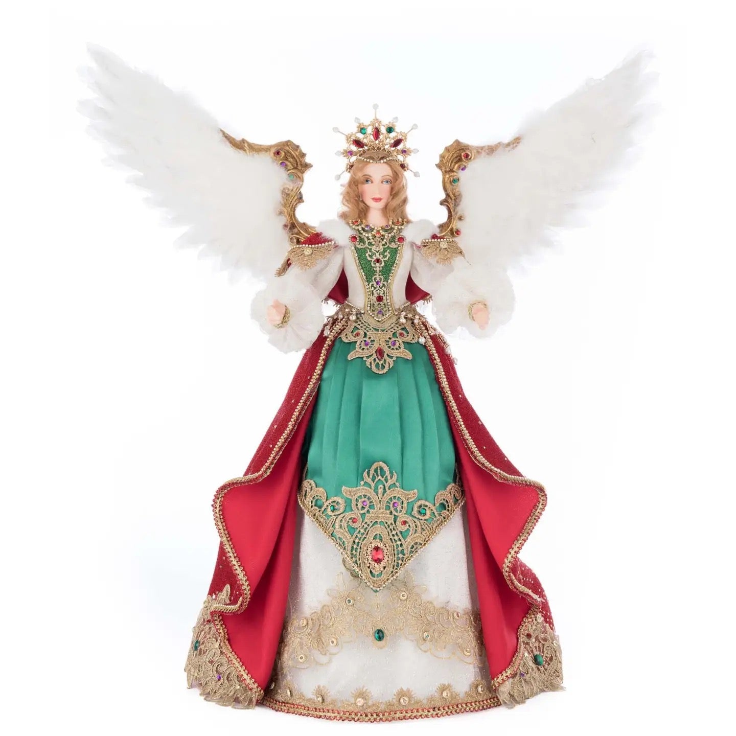 Katherine’s Collection Angelina Tree Topper angel with gilded wings and gemstone crown, SKU 28-528808, GTIN 810187071324