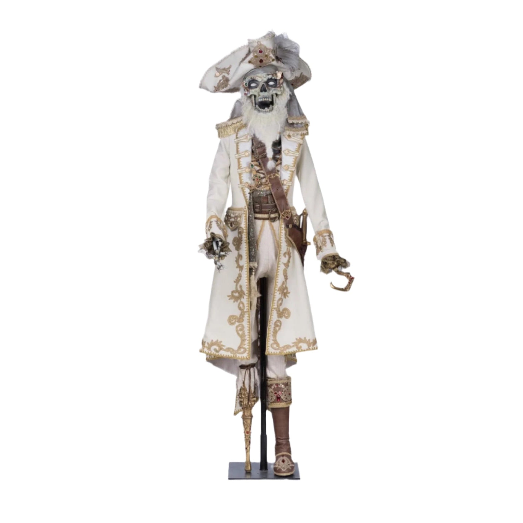 Captain Skully Swashbuckler life-size Halloween doll by Katherine’s Collection – ornate pirate costume and goldleaf peg leg