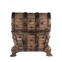 Back view of Chester the Treasure Chest Candy Container by Katherine’s Collection – decorated with gold coins, jewels, and pearls