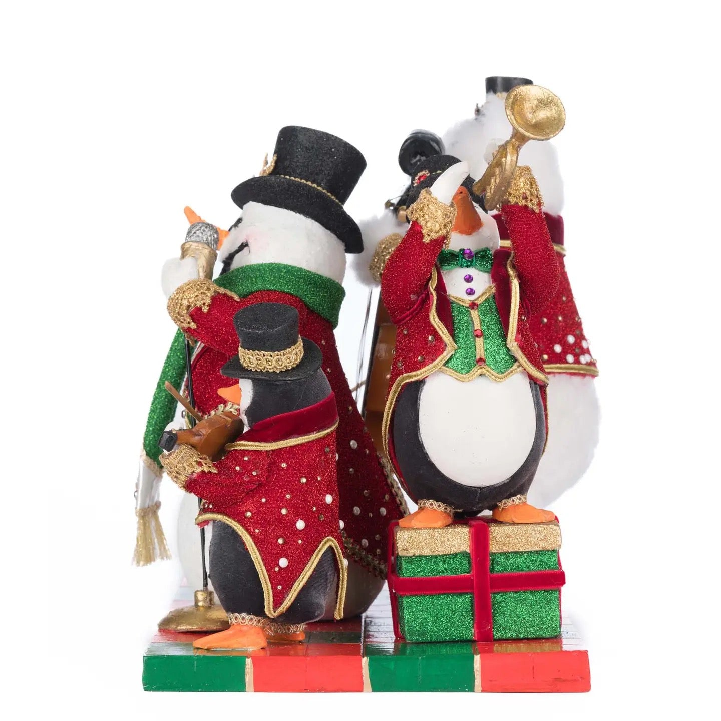 Whimsical Christmas animal band scene with polar bear, penguins, and snowman, SKU 28-528811, GTIN 810187071355