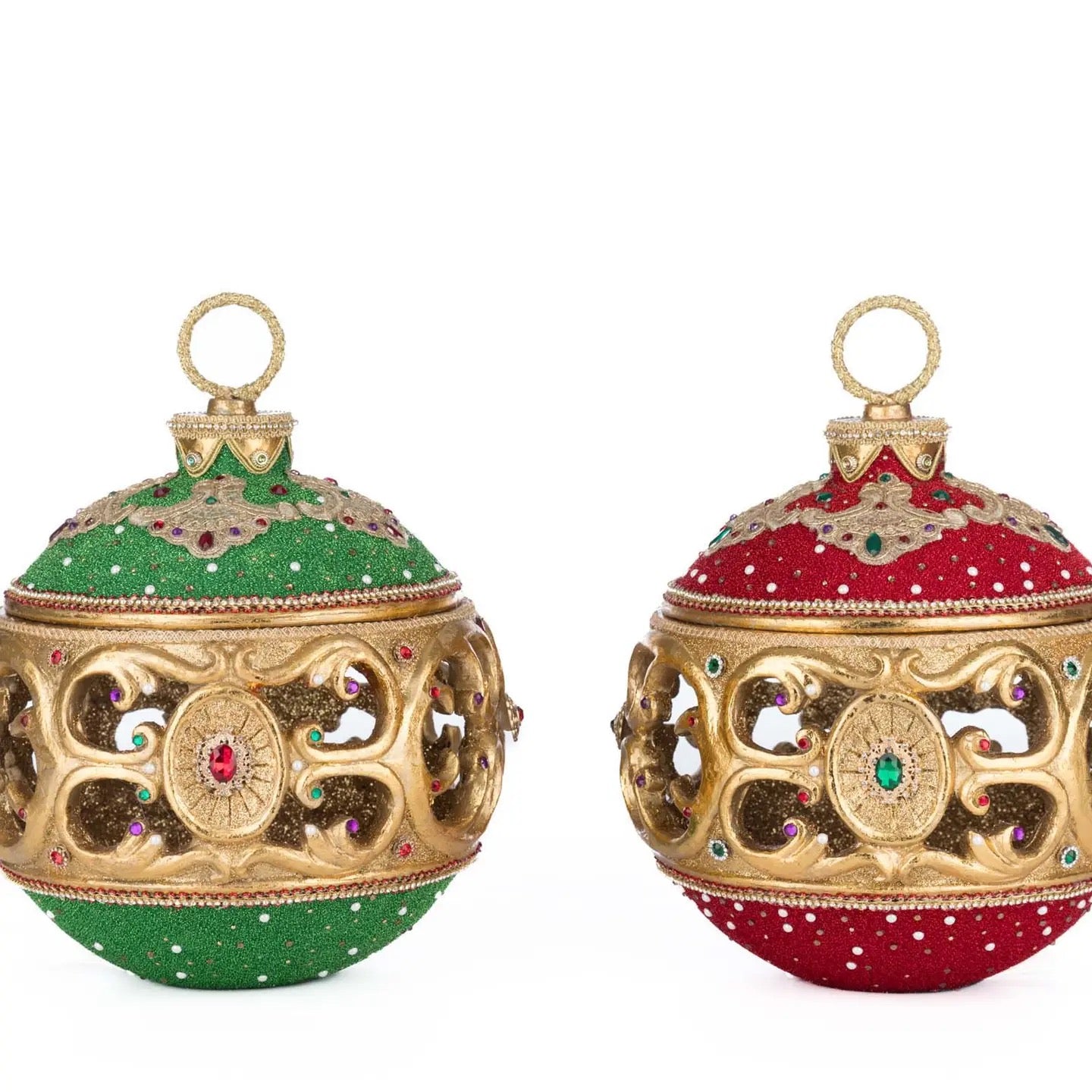 b-katherines-collection-christmas-ball-tea-light-ornaments-red-green-gemstone-gold-2025-holiday-decor
