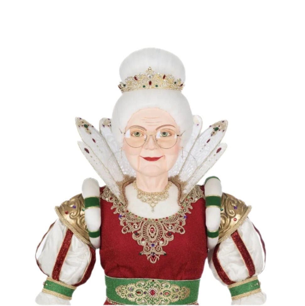 Full body image of life size Queen Noelle Claus Christmas display piece