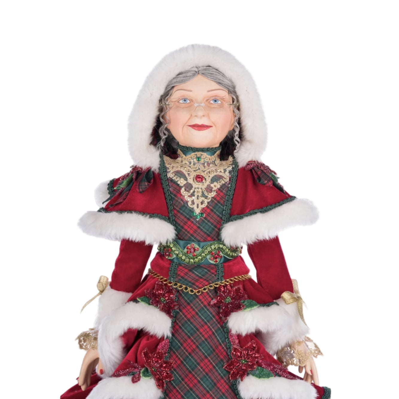 Close-up of plaid dress with jeweled appliqués and festive trims, SKU 28-428316, GTIN 810074128100
