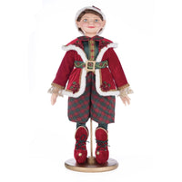 Front view of Katherine’s Collection Dash O Magic Boy Elf in velvet and plaid