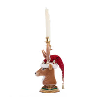 left+side+of+katherines-collection-deer-head-candelabra-royal-christmas-ball-6-candle-holder-2025-holiday-decor+lit+for+night