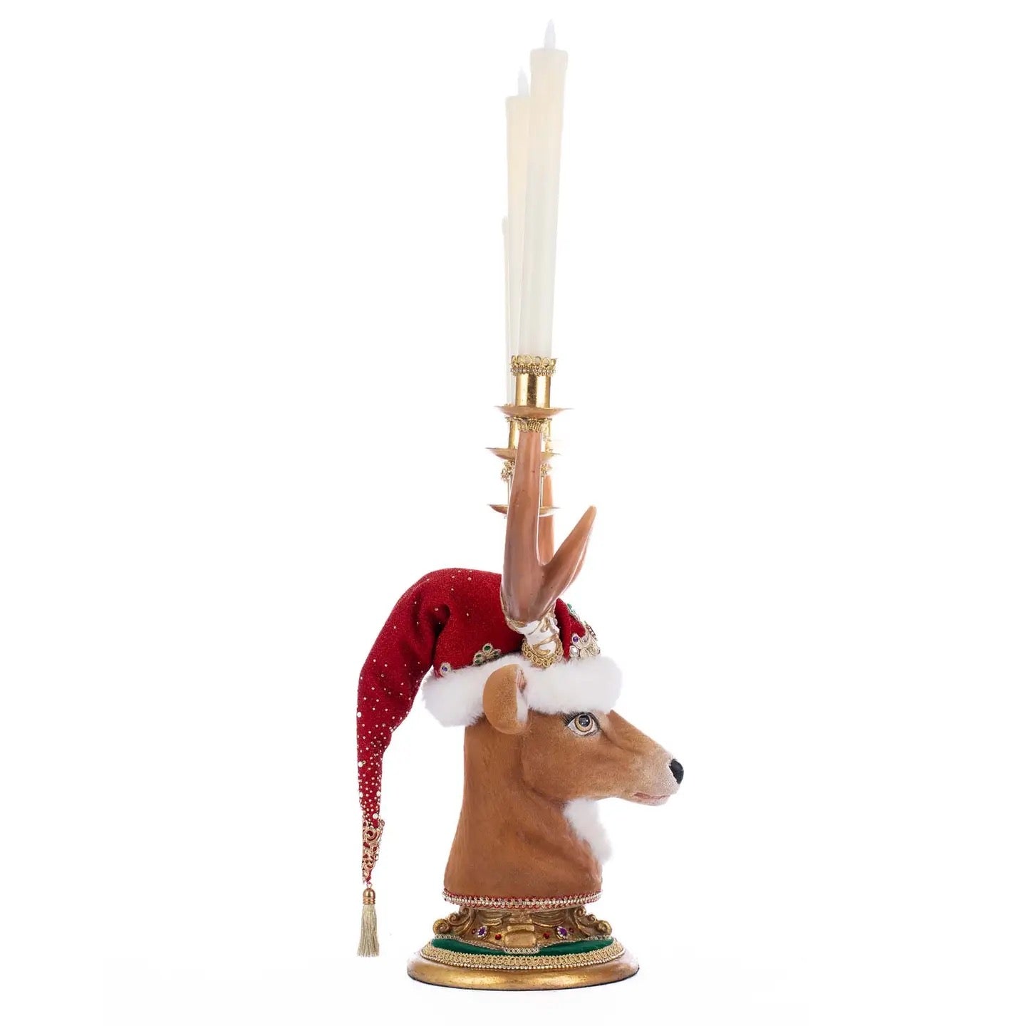 right+side+of+katherines-collection-deer-head-candelabra-royal-christmas-ball-6-candle-holder-2025-holiday-decor+lit+for+night