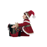 Elf Holding Gift Candy Bowl dressed in velvet coat and plaid pants SKU 28-428327