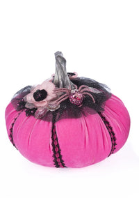 Hand-decorated Halloween pumpkins in light and dark pink with embellishments