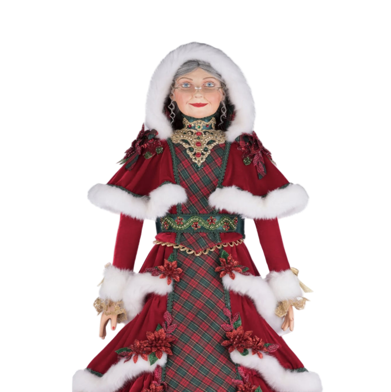 Limited edition Merry Magic Mrs. Claus doll with velvet and plaid trims