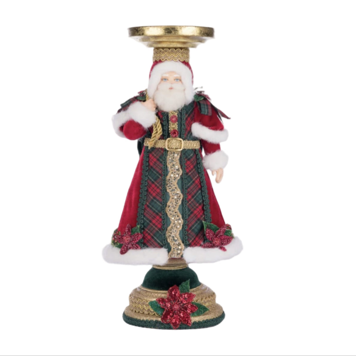 Front view of Katherine’s Collection Holiday Magic Santa Candlestick with toy bag