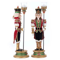 Pair of soldier candle holders with faux fur boots and gold podium bases, SKU 28-528805, GTIN 810187071294