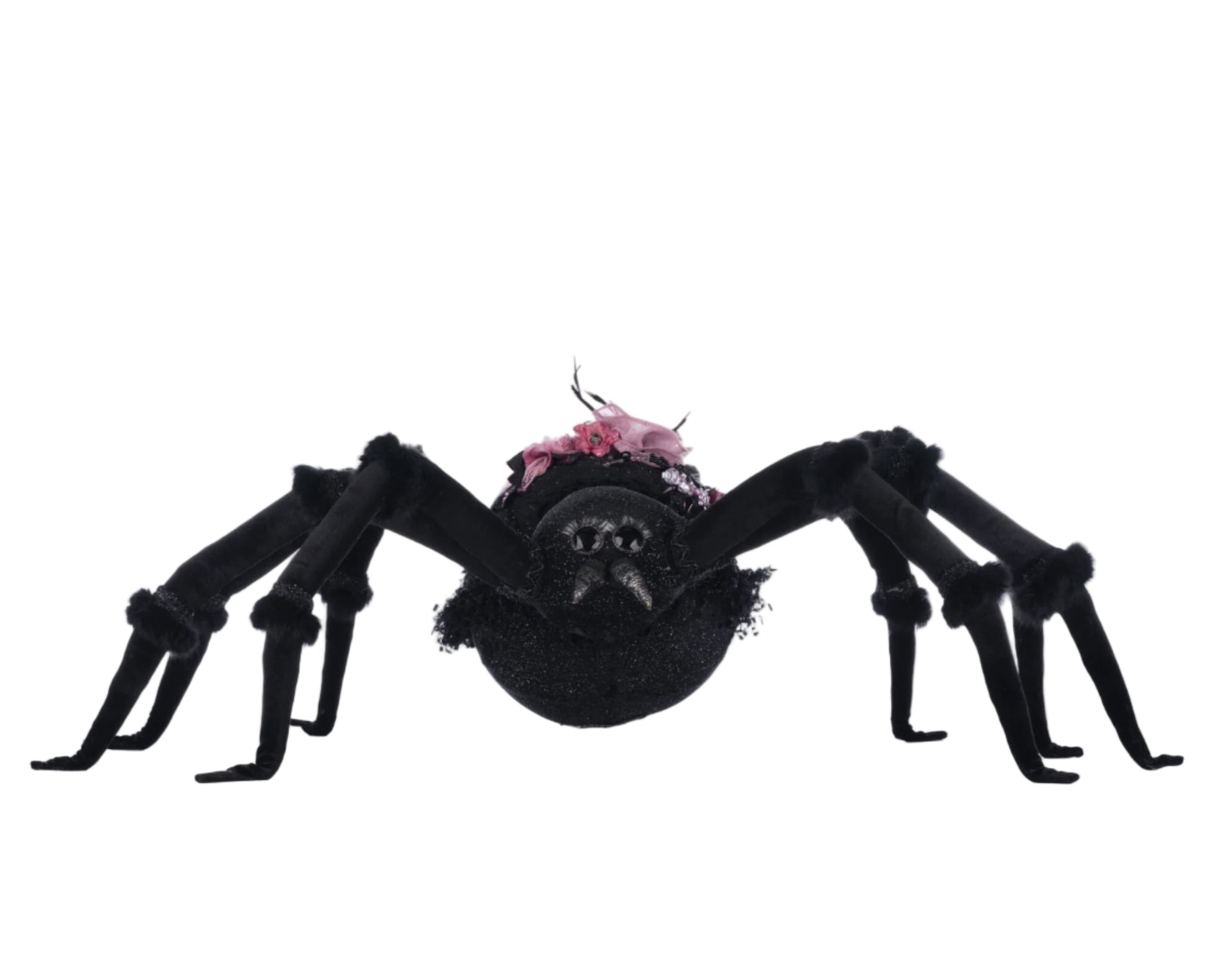 Katherine’s Collection Rosie Recluse the Spider full front view, oversized Halloween spider with velvet body and embellished fabrics.