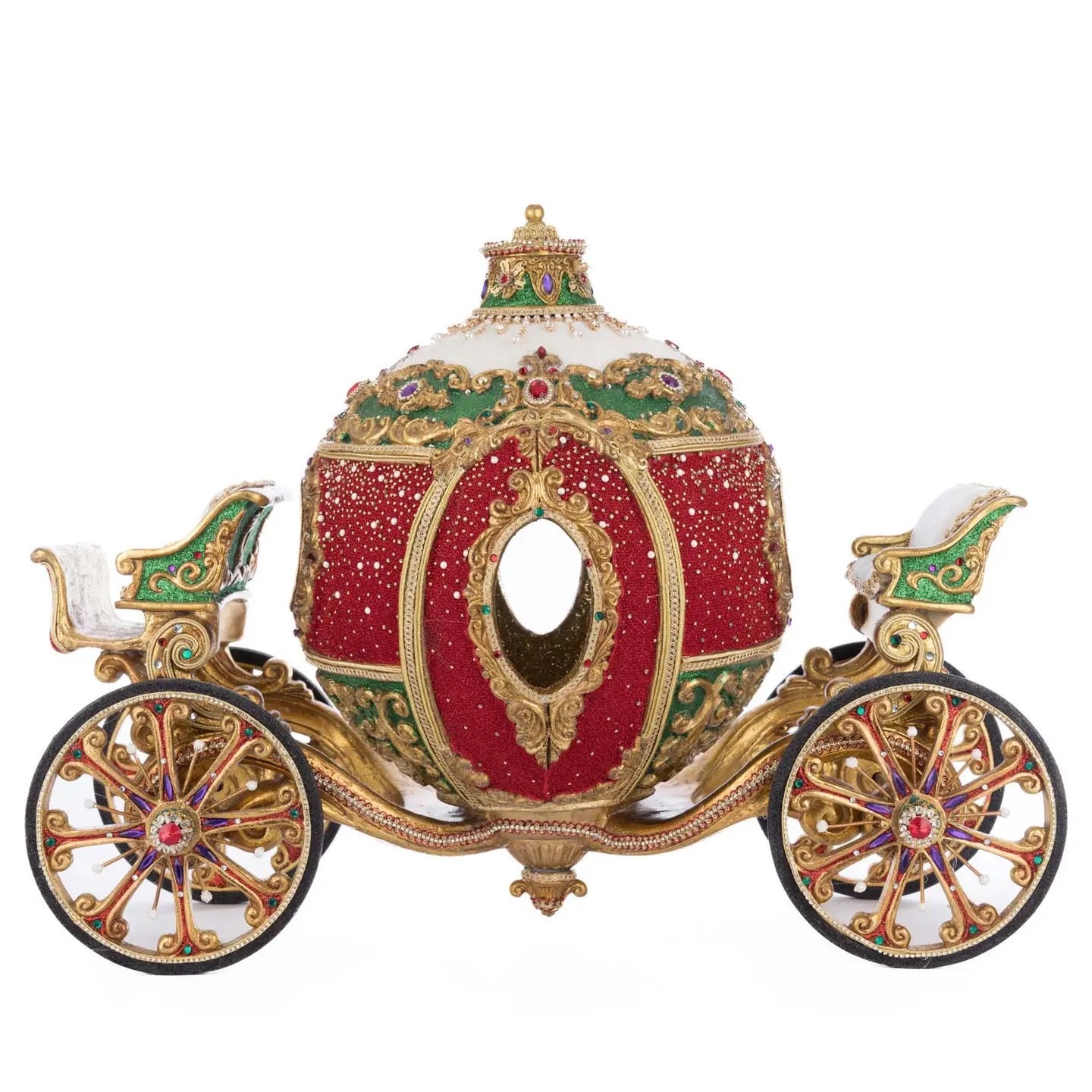 side-view-of-katherines-collection-royal-christmas-ball-ornament-carriage-red-green-gold-gemstone-2025-holiday-decor